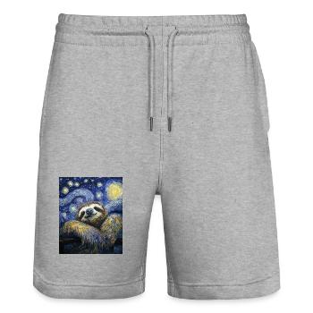 paresseux Van Gogh style nuit étoilée - Short de jogging bio TRAINER Stanley/Stella unisexe - gris chiné - Devant - Nik (191cm) & Marisol (170cm)