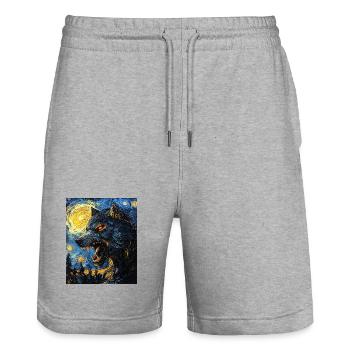 Loup loup-garou style Van Gogh - Short de jogging bio TRAINER Stanley/Stella unisexe - gris chiné - Devant - Nik (191cm) & Marisol (170cm)