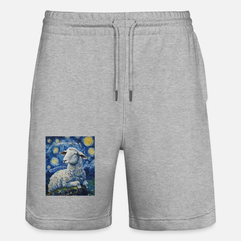 Schaf Van Gogh Style Starry Night - Stanley/Stella Unisex Bio Joggingshorts Trainer  - Grau meliert