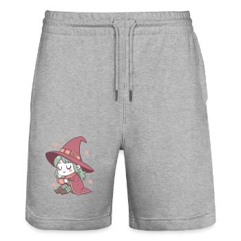 Hexe Cozy mit Pastelltee - Stanley/Stella Unisex Bio Joggingshorts Trainer  - Grau meliert - Vorne - Nik (191cm) & Marisol (170cm)