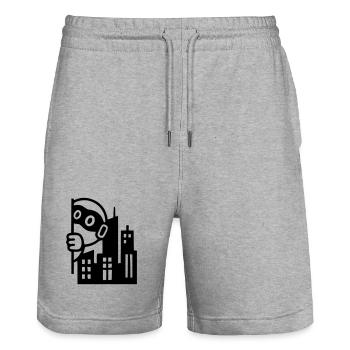 Urbaner Held | Rebell in der Großstadt - Stanley/Stella Unisex Bio Joggingshorts Trainer  - Grau meliert - Vorne - Nik (191cm) & Marisol (170cm)
