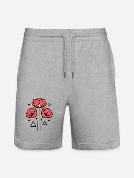 Poppy-Poppies-Minimalist-Line-Art-2 - Stanley/Stella Trainer Unisex Organic Jogging Shorts - heather grey