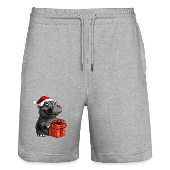 Hippos Christmas - Stanley/Stella Trainer Unisex Organic Jogging Shorts - heather grey - Front - Nik (191cm) & Marisol (170cm)