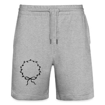 Couronne de feuilles avec arc dessiné à la main - Short de jogging bio TRAINER Stanley/Stella unisexe - gris chiné - Devant - Nik (191cm) & Marisol (170cm)