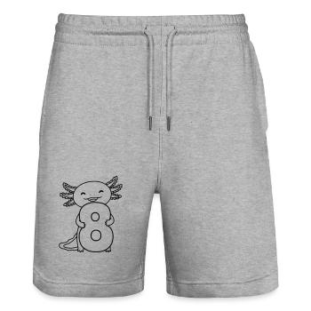 Axolotl avec illustration de dessin animé numéro 8 - Short de jogging bio TRAINER Stanley/Stella unisexe - gris chiné - Devant - Nik (191cm) & Marisol (170cm)
