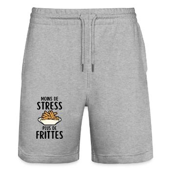 Pommes in einer goldenen Cartoon-Schüssel - Stanley/Stella Unisex Bio Joggingshorts Trainer  - Grau meliert - Vorne - Nik (191cm) & Marisol (170cm)