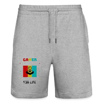 Gamer For Life Retro Joystick - Stanley/Stella Unisex Bio Joggingshorts Trainer  - Grau meliert - Vorne - Nik (191cm) & Marisol (170cm)