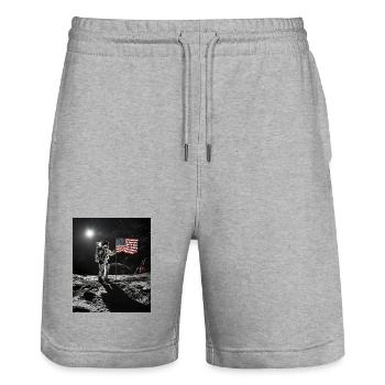 Astronaut auf Mond - Stanley/Stella Unisex Bio Joggingshorts Trainer  - Grau meliert - Vorne - Nik (191cm) & Marisol (170cm)