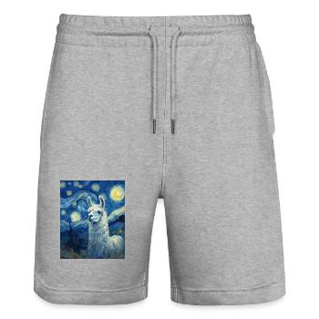 Lama Van Gogh Starry Night - Stanley/Stella Trainer Unisex Organic Jogging Shorts - heather grey - Front - Nik (191cm) & Marisol (170cm)