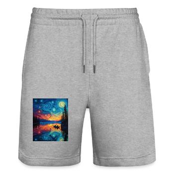 Kayak Van Gogh Nuit étoilée - Short de jogging bio TRAINER Stanley/Stella unisexe - gris chiné - Devant - Nik (191cm) & Marisol (170cm)