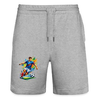 Explosion géométrique du football - Short de jogging bio TRAINER Stanley/Stella unisexe - gris chiné - Devant - Nik (191cm) & Marisol (170cm)