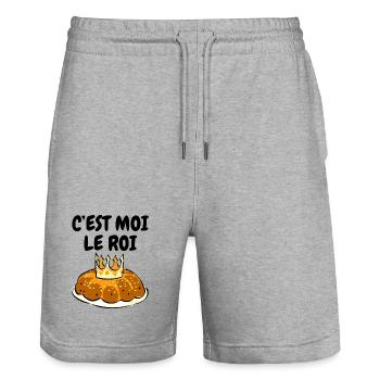 Humour Galette des Rois C'est Moi Le Roi - Short de jogging bio TRAINER Stanley/Stella unisexe - gris chiné - Devant - Nik (191cm) & Marisol (170cm)