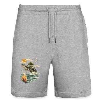 Surreal Whale Scene – Vintage Dreamscape - Stanley/Stella Trainer Unisex Organic Jogging Shorts - heather grey - Front - Nik (191cm) & Marisol (170cm)
