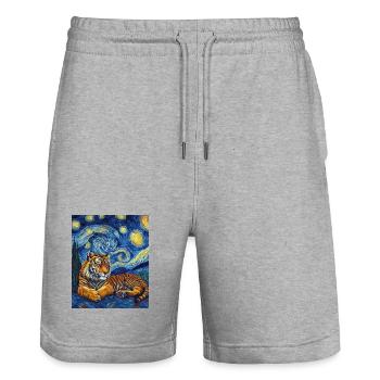 Tiger Van Gogh - Stanley/Stella Trainer Unisex Organic Jogging Shorts - heather grey - Front - Nik (191cm) & Marisol (170cm)