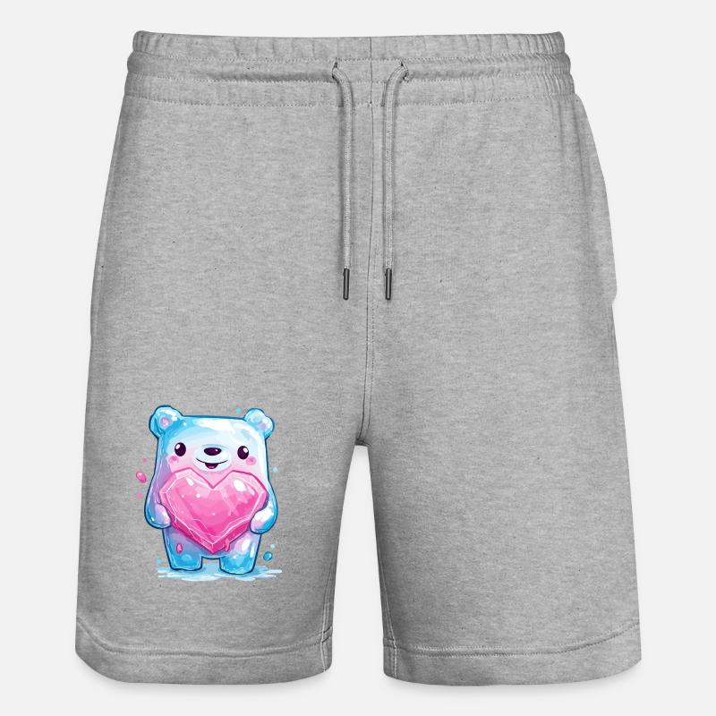 Ourson câlin avec cristal de cœur - Short de jogging bio TRAINER Stanley/Stella unisexe - gris chiné