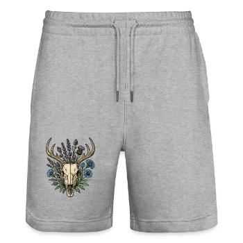 Deer bones with flower wreath - Stanley/Stella Trainer Unisex Organic Jogging Shorts - heather grey - Front - Nik (191cm) & Marisol (170cm)