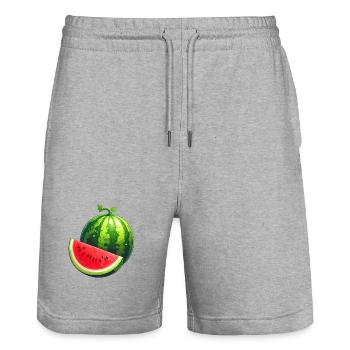 Pastèque - Short de jogging bio TRAINER Stanley/Stella unisexe - gris chiné - Devant - Nik (191cm) & Marisol (170cm)