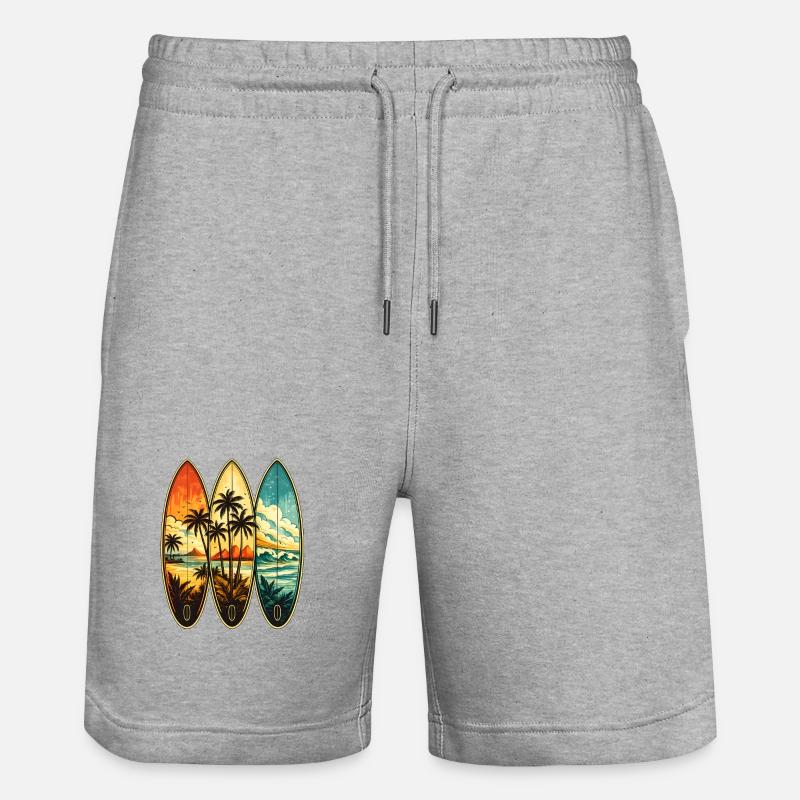 Tropisches Surf-Triptychon - Stanley/Stella Unisex Bio Joggingshorts Trainer  - Grau meliert