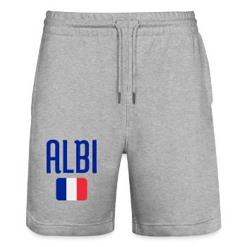 Albi France Flag Emblem - Stanley/Stella Trainer Unisex Organic Jogging Shorts - heather grey - Front - Nik (191cm) & Marisol (170cm)