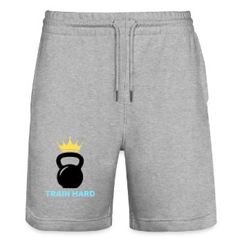 Kettlebell Crown Train Hard - Stanley/Stella Trainer Unisex Organic Jogging Shorts - heather grey - Front - Nik (191cm) & Marisol (170cm)