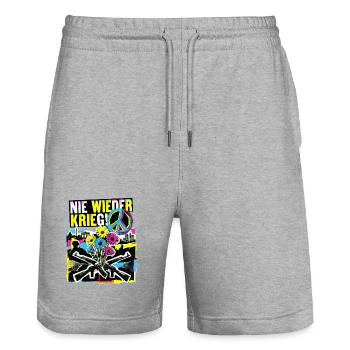 Spruch Gegen Krieg Für Frieden - Stanley/Stella Unisex Bio Joggingshorts Trainer  - Grau meliert - Vorne - Nik (191cm) & Marisol (170cm)