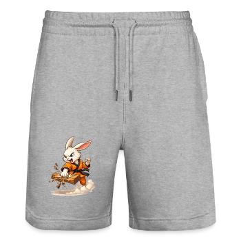 Strong motif with fighting rabbit in karate style - Stanley/Stella Trainer Unisex Organic Jogging Shorts - heather grey - Front - Nik (191cm) & Marisol (170cm)