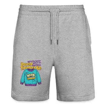 90s Upcycled Throwback Retro Cassette - Stanley/Stella Trainer Unisex Organic Jogging Shorts - heather grey - Front - Nik (191cm) & Marisol (170cm)