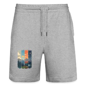 Horizons in four mountain panels - Stanley/Stella Trainer Unisex Organic Jogging Shorts - heather grey - Front - Nik (191cm) & Marisol (170cm)