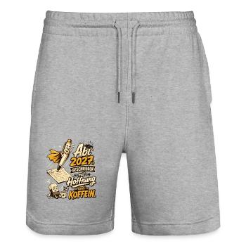 Abi 2027, geschrieben mit Hoffnung und Koffein. - Stanley/Stella Unisex Bio Joggingshorts Trainer  - Grau meliert - Vorne - Nik (191cm) & Marisol (170cm)