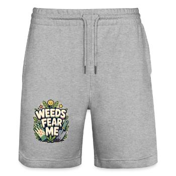 WEEDS FEAR ME Nickerchen - Stanley/Stella Unisex Bio Joggingshorts Trainer  - Grau meliert - Vorne - Nik (191cm) & Marisol (170cm)