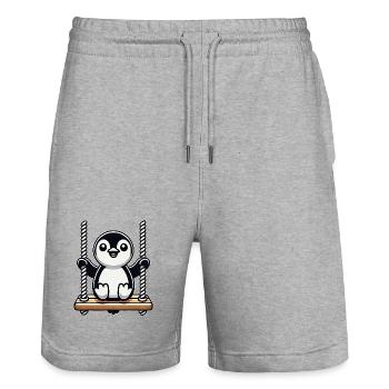 Süßer Pinguin auf Schaukel Cartoon - Stanley/Stella Unisex Bio Joggingshorts Trainer  - Grau meliert - Vorne - Nik (191cm) & Marisol (170cm)