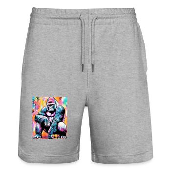 gorilla - Stanley/Stella Trainer Unisex Organic Jogging Shorts - heather grey - Front - Nik (191cm) & Marisol (170cm)