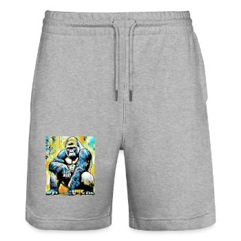 gorilla - Stanley/Stella Trainer Unisex Organic Jogging Shorts - heather grey - Front - Nik (191cm) & Marisol (170cm)