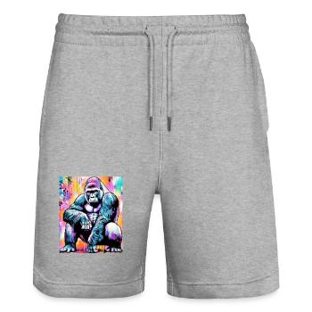 gorilla - Stanley/Stella Trainer Unisex Organic Jogging Shorts - heather grey - Front - Nik (191cm) & Marisol (170cm)