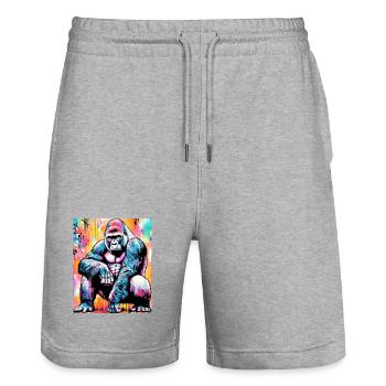gorilla - Stanley/Stella Trainer Unisex Organic Jogging Shorts - heather grey - Front - Nik (191cm) & Marisol (170cm)