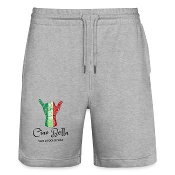 Italian Flag Tribal Horn Hand - Stanley/Stella Trainer Unisex Organic Jogging Shorts - heather grey - Front - Nik (191cm) & Marisol (170cm)