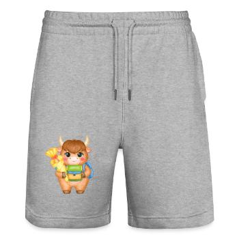 Vache Highland avec cône d’école et sacoche – École - Short de jogging bio TRAINER Stanley/Stella unisexe - gris chiné - Devant - Nik (191cm) & Marisol (170cm)