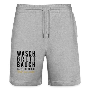 Waschbrettbauch hatte ich schon. Steht mir nicht!  - Stanley/Stella Unisex Bio Joggingshorts Trainer  - Grau meliert - Vorne - Nik (191cm) & Marisol (170cm)