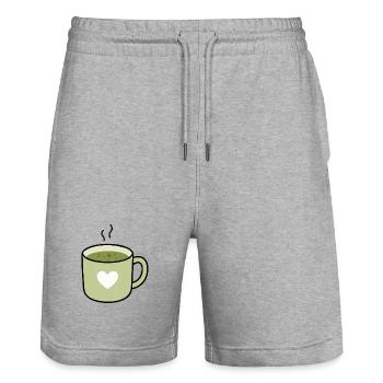 Kawaii Matcha Tea Heart Mug - Stanley/Stella Trainer Unisex Organic Jogging Shorts - heather grey - Front - Nik (191cm) & Marisol (170cm)