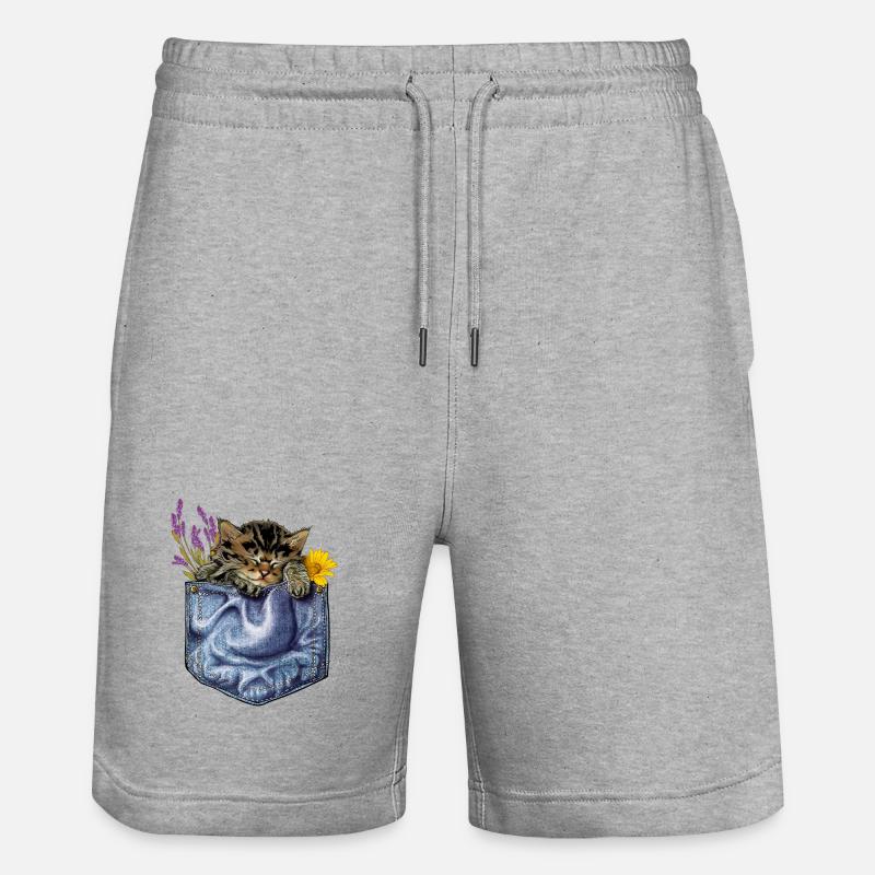 Chaton dans une poche en jean - Short de jogging bio TRAINER Stanley/Stella unisexe - gris chiné