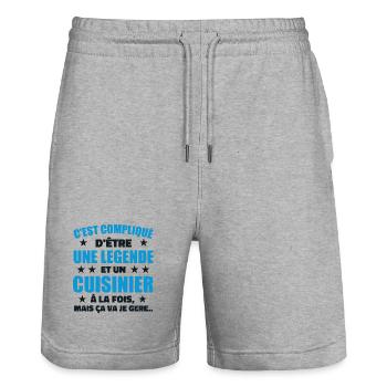 Legend & Cook Cook Geschenkidee - Stanley/Stella Unisex Bio Joggingshorts Trainer  - Grau meliert - Vorne - Nik (191cm) & Marisol (170cm)