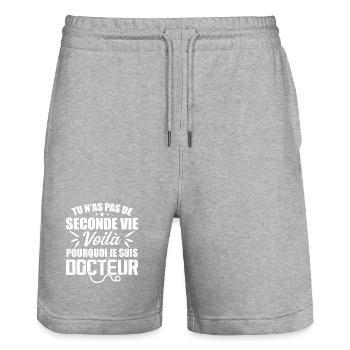 Voilà Pourquoi Je Suis Docteur - Cadeau Docteur - Short de jogging bio TRAINER Stanley/Stella unisexe - gris chiné - Devant - Nik (191cm) & Marisol (170cm)