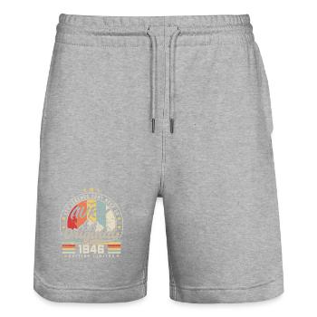 April 1946 Geburtstagsgeschenk April 1946 April - Stanley/Stella Unisex Bio Joggingshorts Trainer  - Grau meliert - Vorne - Nik (191cm) & Marisol (170cm)
