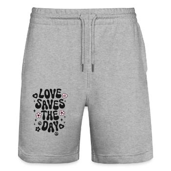 Love saves the day Liebe Spruch Retro Peace - Stanley/Stella Unisex Bio Joggingshorts Trainer  - Grau meliert - Vorne - Nik (191cm) & Marisol (170cm)