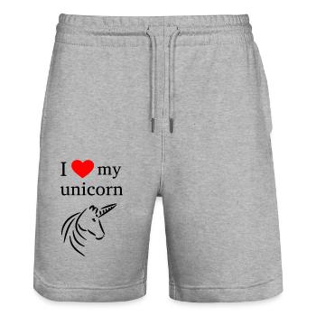 J'aime ma licorne / licorne - Short de jogging bio TRAINER Stanley/Stella unisexe - gris chiné - Devant - Nik (191cm) & Marisol (170cm)