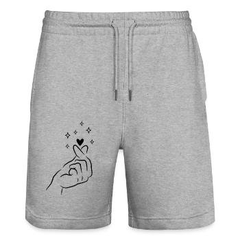 Finger Heart Coréen K Pop - Short de jogging bio TRAINER Stanley/Stella unisexe - gris chiné - Devant - Nik (191cm) & Marisol (170cm)