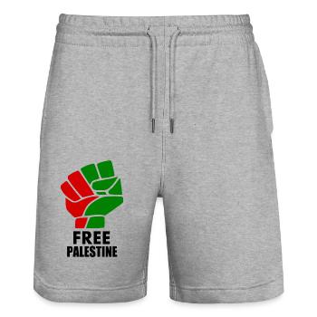 Free palestine - Stanley/Stella Trainer Unisex Organic Jogging Shorts - heather grey - Front - Nik (191cm) & Marisol (170cm)