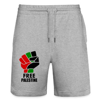 Free palestine - Stanley/Stella Trainer Unisex Organic Jogging Shorts - heather grey - Front - Nik (191cm) & Marisol (170cm)