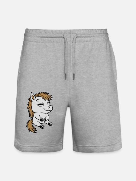 Small seated comic pony - Stanley/Stella Trainer Unisex Organic Jogging Shorts - heather grey