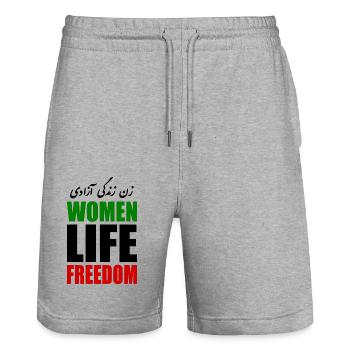 Women life freedom iran - Stanley/Stella Trainer Unisex Organic Jogging Shorts - heather grey - Front - Nik (191cm) & Marisol (170cm)